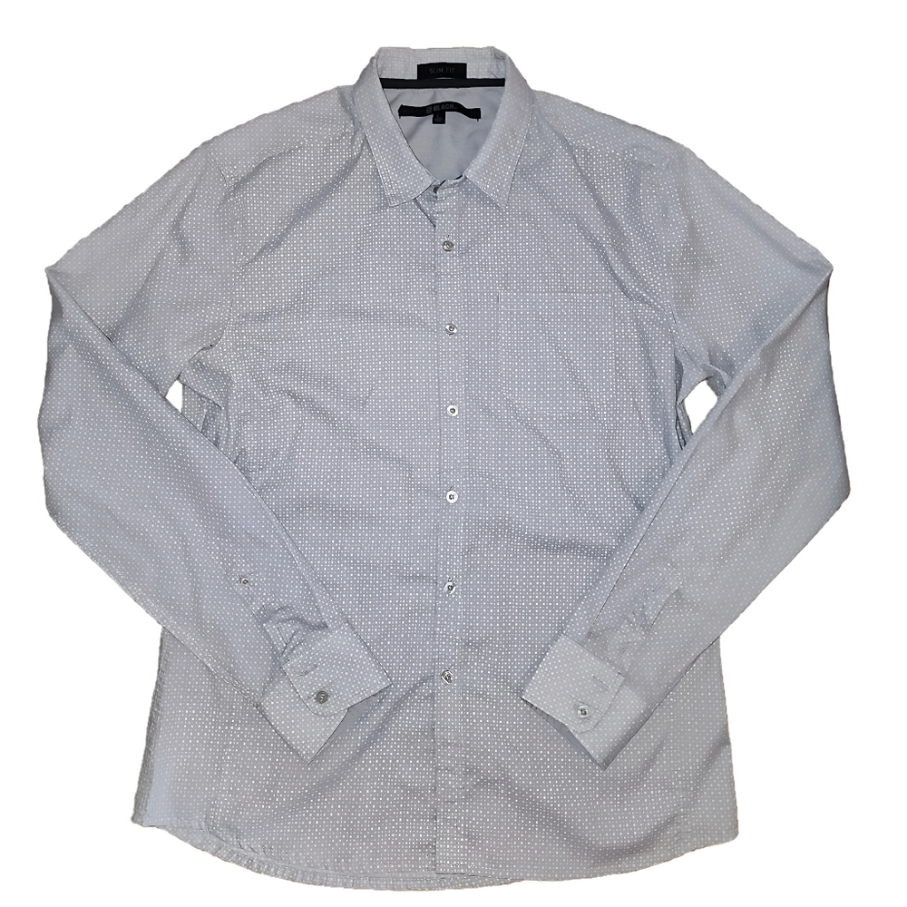 BLACK-Slim Fit Gray And White Long Sleeve Button Down Top Size XL